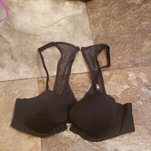 Victoria's Secret 34B Black Lined Demi Bra Front Close Gold V Mesh Racerback